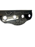 A polished chrome metal mounting bracket with three circular cutouts, featuring custom-engraved text reading 'Hi-Low Custom Hydraulics 